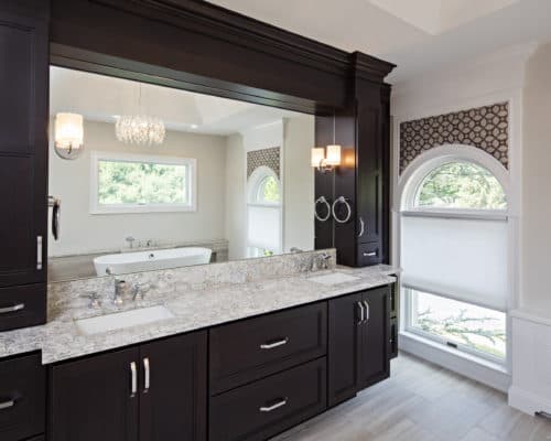 Cherry Bathroom Vanity With A Dark Finish